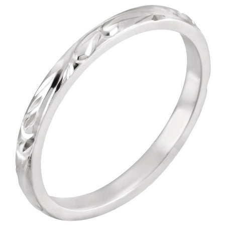 Platinum Hand Engraved Band - 14k White Gold 2mm Polished Hand Engraved Band Ring - Ring Size: 5 to 7