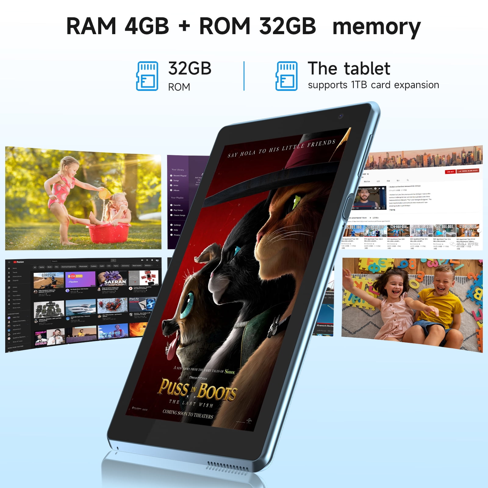 Tablet 7 inch Android 12.0 Tablet, 4GB+32GB ROM （1TB Expand）, Quad-Core, WiFi, GMS, Dual Camera, Educational, Games BLUE