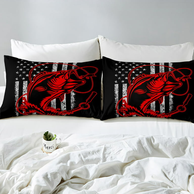 YST Red Bass Fish Bed Sets Retro American Flag Duvet Cover