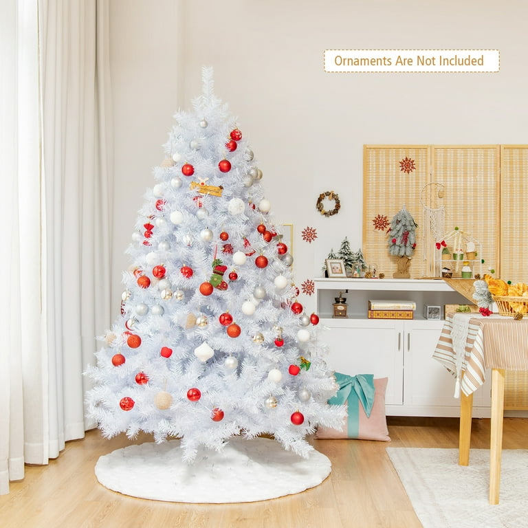 Gymax 6 FT White Artificial Christmas Tree with Glittery Branches