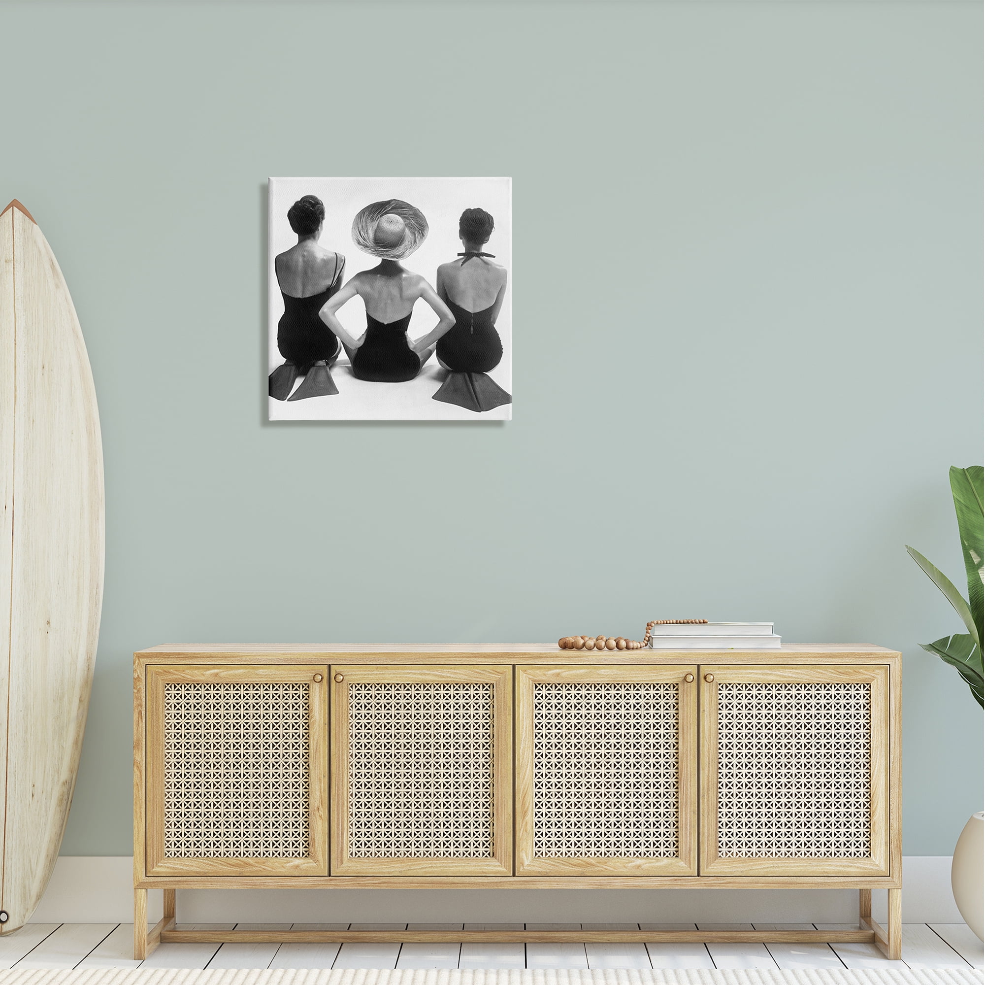 Stupell Industries Women Sitting Beach Monochrome Vintage Swimsuits Flippers Photograph Gallery Wrapped Canvas Print Wall Art, Design by Graffitee Studios