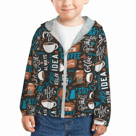 

Goofa Coffee Lover Print Printed Kids Zip-Up Hoodie Girls Boys UPF50+ Sun Protection Jacket Hooded Cooling Shirt-4 Years