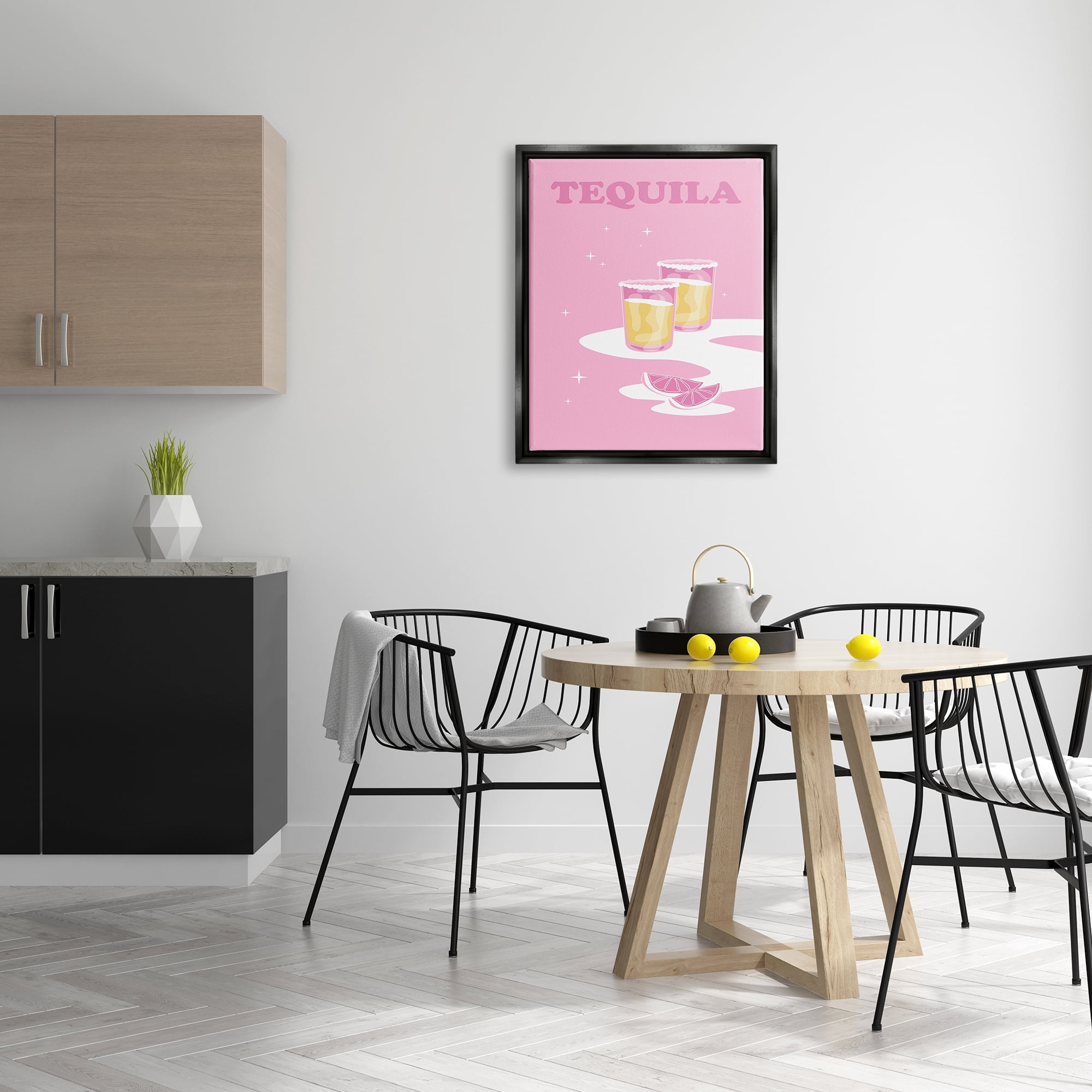 Stupell Industries Bold Pink Tequila Shots Kitchen Cocktail Typography Graphic Art Jet Black Floating Framed Canvas Print Wall Art, Design by Birch&Ink