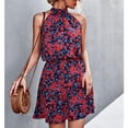 thumbnail image 1 of Vestido corto con cuello Halter y lazo en la espalda, vestido elegante de verano con estampado Floral y cintura elástica para citas, 1 of 6