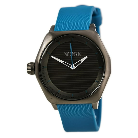 Nixon Men's A159648 The Fader Black Dial Gunmetal IP Steel Sky Blue Rubber Strap Dive Watch