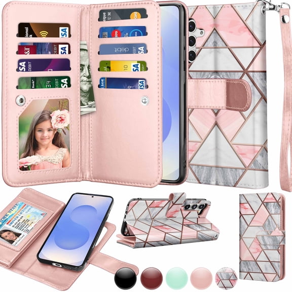 Wallet Case for Samsung Galaxy S25 Plus Wallet Case 6.7" 5G (2025), [9 Card Slots] Luxury PU Leather Credit Holder Carrying Folio Flip [Detachable] Kickstand Magnetic Phone Cover & Lanyard [Marble]