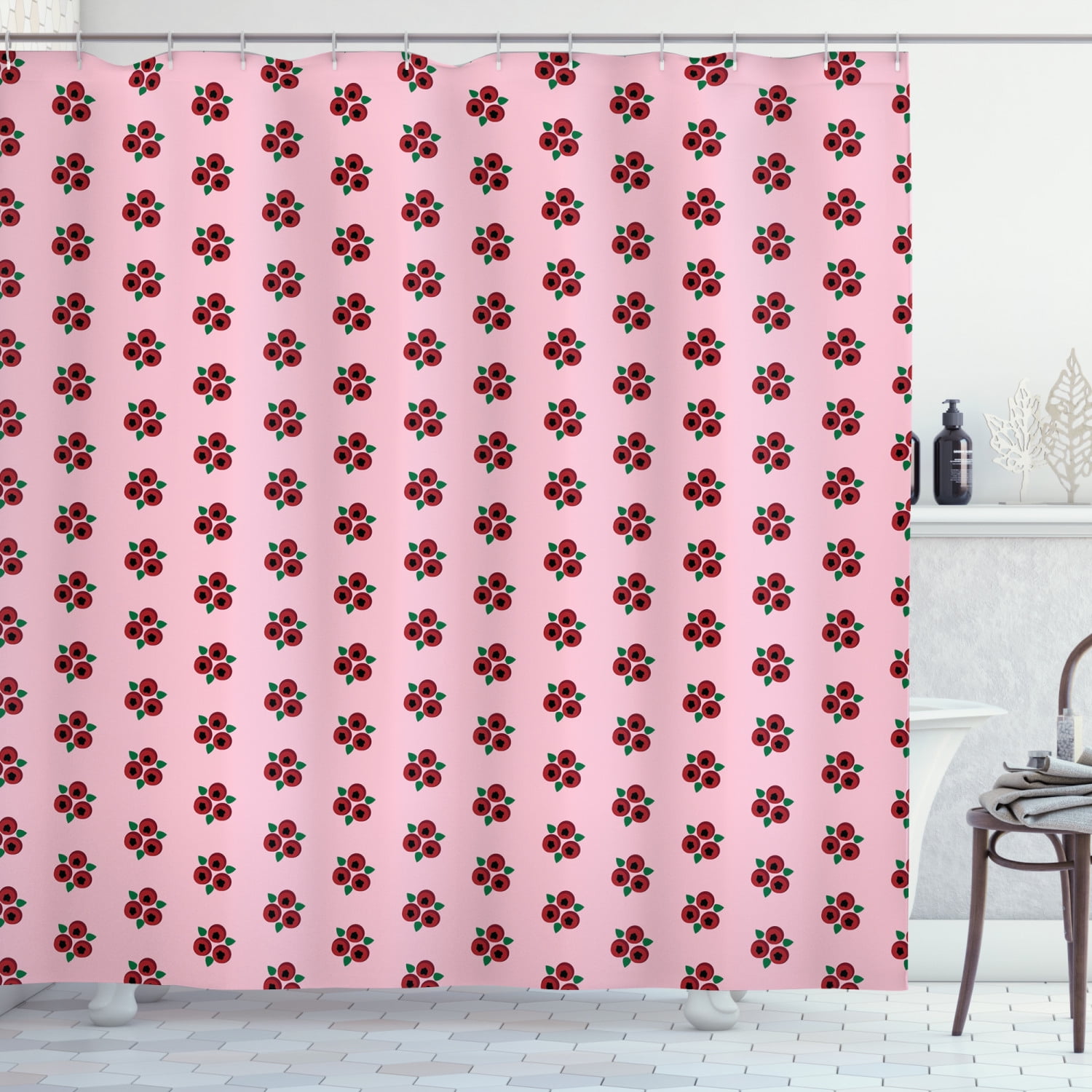 Cranberry Shower Curtain, Pastel Berries Pattern Summer Inspirations ...