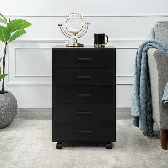 5-Drawer Rolling Under Desk Storage Cart, Black