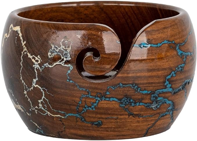 Rosewood Wooden Yarn Bowl for Crocheting Large 7X4 Inch, Cute Crochet Hooks of 5 & 6 mm with Knitting Bowl for Yarn, Best Gift for Crochet Lovers from Craft Supplier Brand INANOSA with Velvet Bag