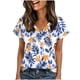 thumbnail image 5 of Xuyuer Women's Elegant V-Neck Floral Print Hem Loose Short Sleeve Out Blouse Top, 5 of 7