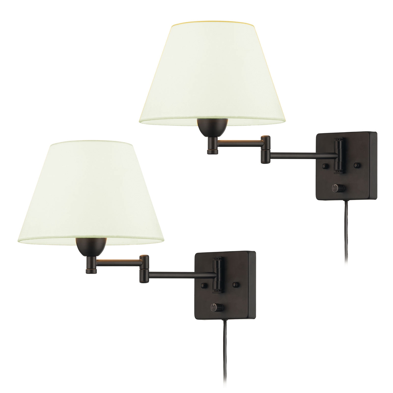 Swing Arm Wall Lamp Plug-in Cord Home Decorators Simplicity Wall Sconce, Ivory Fabric Shade, with On/Off Switch E26 Base 2-Light Bedroom Wall Lights Fixtures, Bedside Reading Lamp