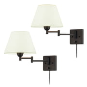 Swing Arm Wall Lamp Plug-in Cord Home Decorators Simplicity Wall Sconce, Ivory Fabric Shade, with On/Off Switch E26 Base 2-Light Bedroom Wall Lights Fixtures, Bedside Reading Lamp