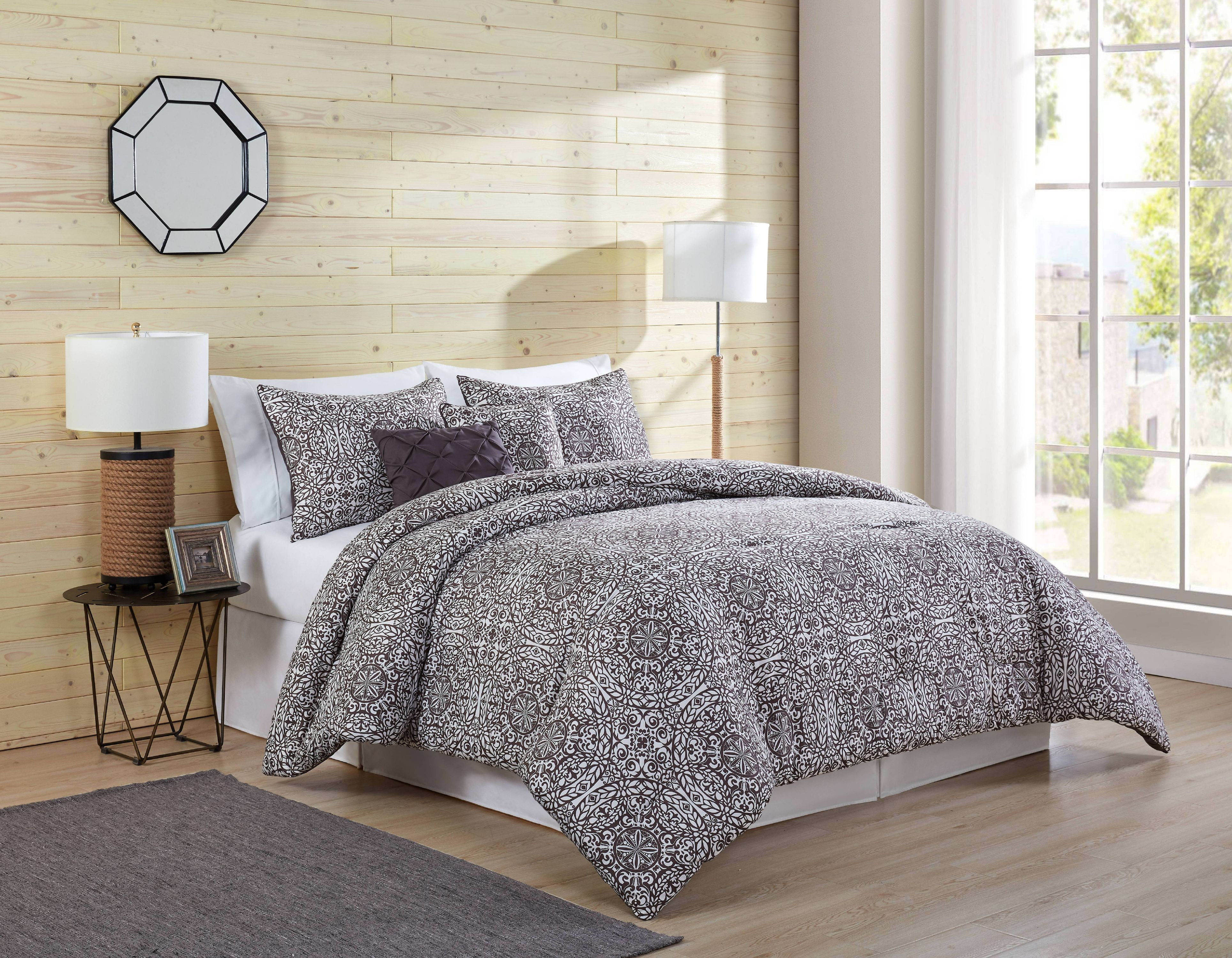 VCNY Home Taupe Tapile 5 Piece Printed Bedding Comforter Set, Shams and ...