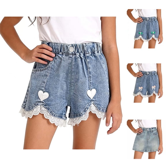 QSXADF Girls Denim Shorts Jeans Shorts Girls Casual Denim Shorts Denim Elastic Waist Summer Comfortable Kids Shorts