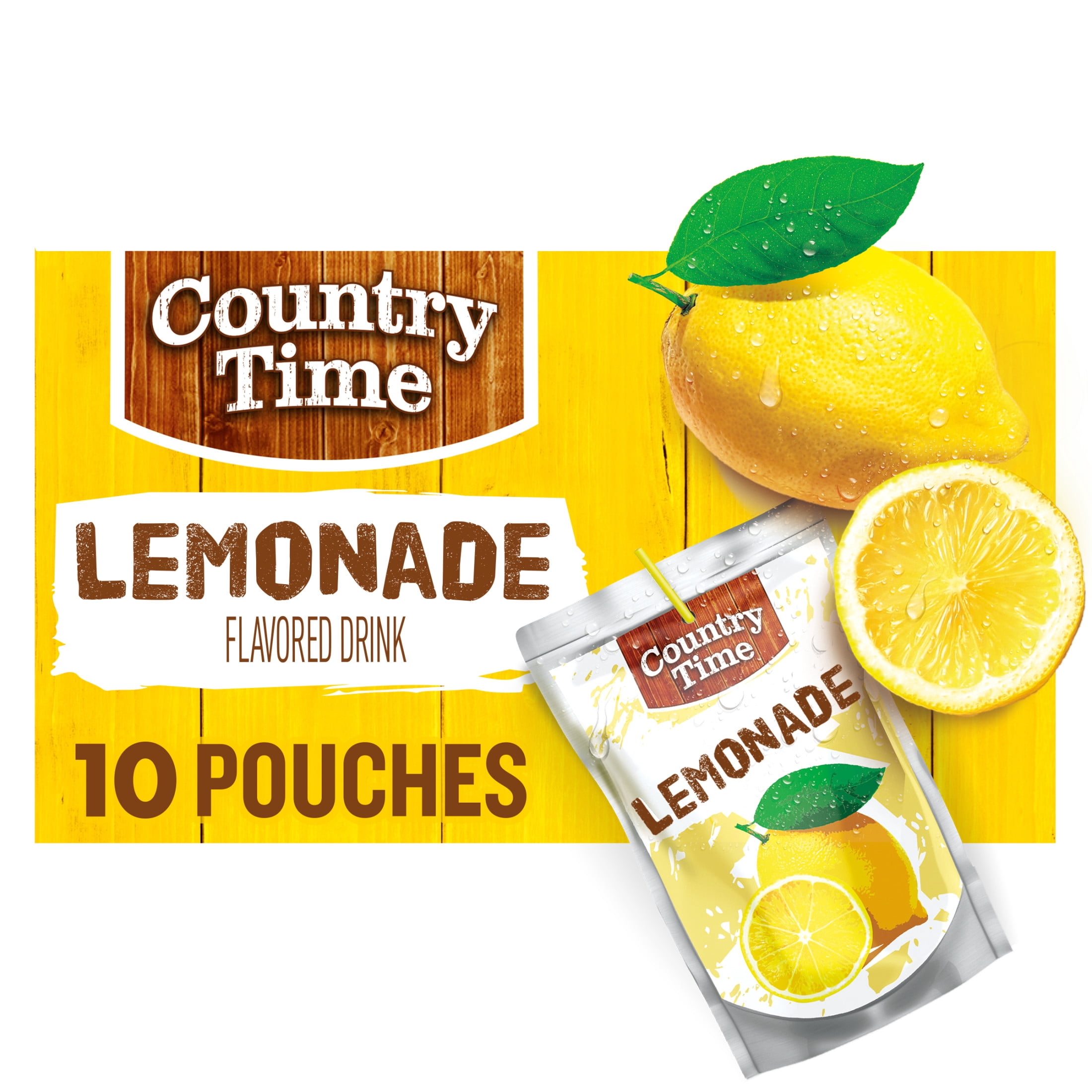 (2 pack) Country Time Ready to Drink Flavored Drink, 10 Pouches, for School Lunches and On-the-Go Hydration, Lemonade, No Artificial Colors or Flavors, 6 fl oz