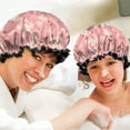 thumbnail image 6 of Shower Caps,Pioneer Flower Floral Print Pattern Waterproof Shower Cap for Women 4 Pieces,Double Reusable Hair Cover for Shower PEVA Elastic Stretch Hem, 6 of 7