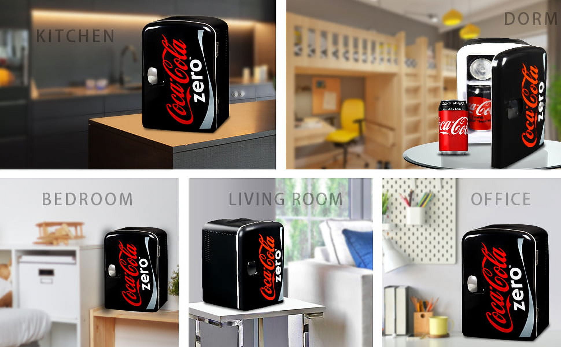 Coke Zero 6 Can Mini Fridge 4L Mini Electric Cooler Portable 12V Car Cooler Black