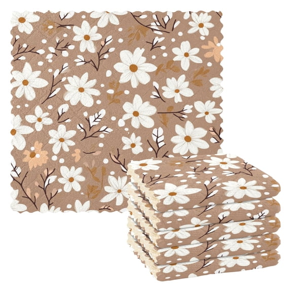 Daisy on Brown Kitchen Cloth Dish Towels for Drying Washing Absorbent Dish Rags 6 Pack