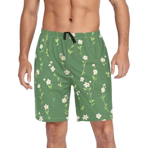 joogoo Mens Swim Trunks Floral on Green Beach Shorts Drawstring Elastic Waist Swimwear Bathing Suits L