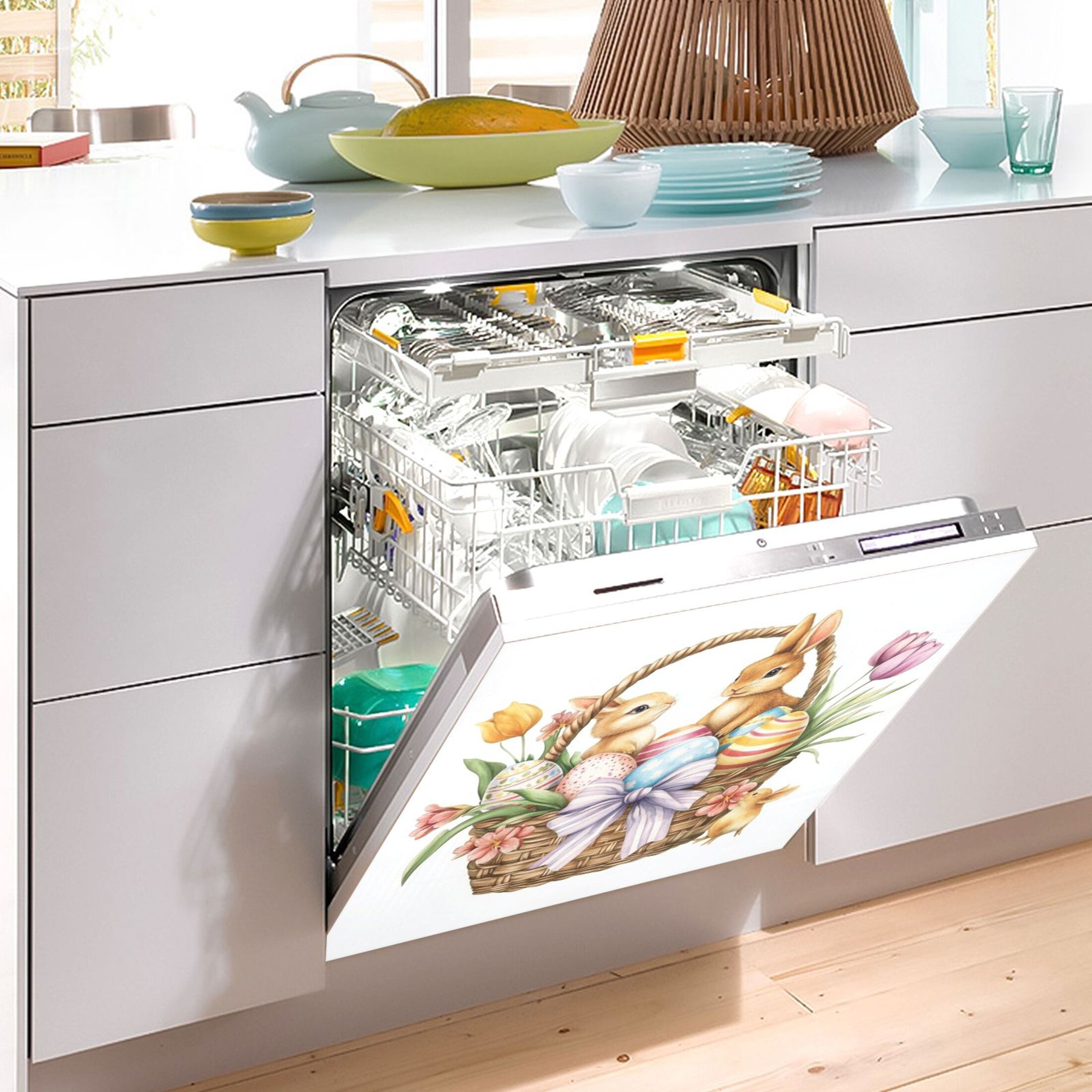 Dishwasher Sticker Dishwasher Cover Magnet Refrigerator Home Decorative Art Kitchen Panel Decal Easter Basket with Bunnies 23x26 Inch