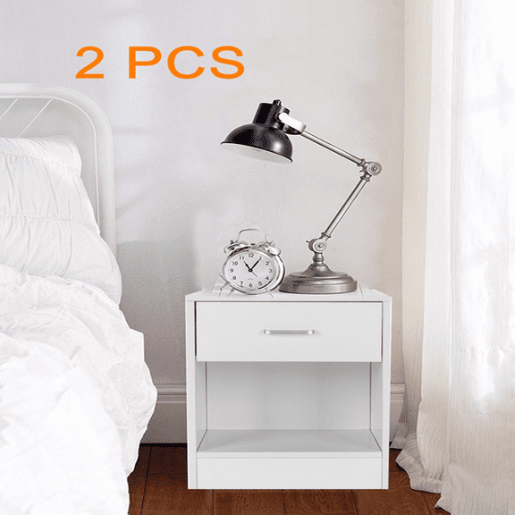 Ktaxon Set of 2 Nightstand MDF End Tables with Shelf Drawer,Bedroom Furniture (2X White) 15.8"L x 11.8"W x 19.7"H