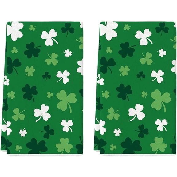 Aetherz st Patricks Kitchen Towels, Green St. Patricks Day Dish Towels Set of 2 Kitchen Decor, 16X24 Inch Holiday Seasonal Decorations