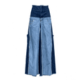 thumbnail image 2 of Jean Taille Haute pour Femmes à Contraste Bicolore à Franges Patchwork, Pantalon en Denim Décontracté à Jambe Grand, 2 of 4