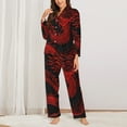 thumbnail image 2 of Honeii Red Dragon On Black Print Women's Pajama Sets Long Sleeve Button Down Sleepwear Nightwear Soft Pjs Lounge Sets 2PCS-X-Large, 2 of 7