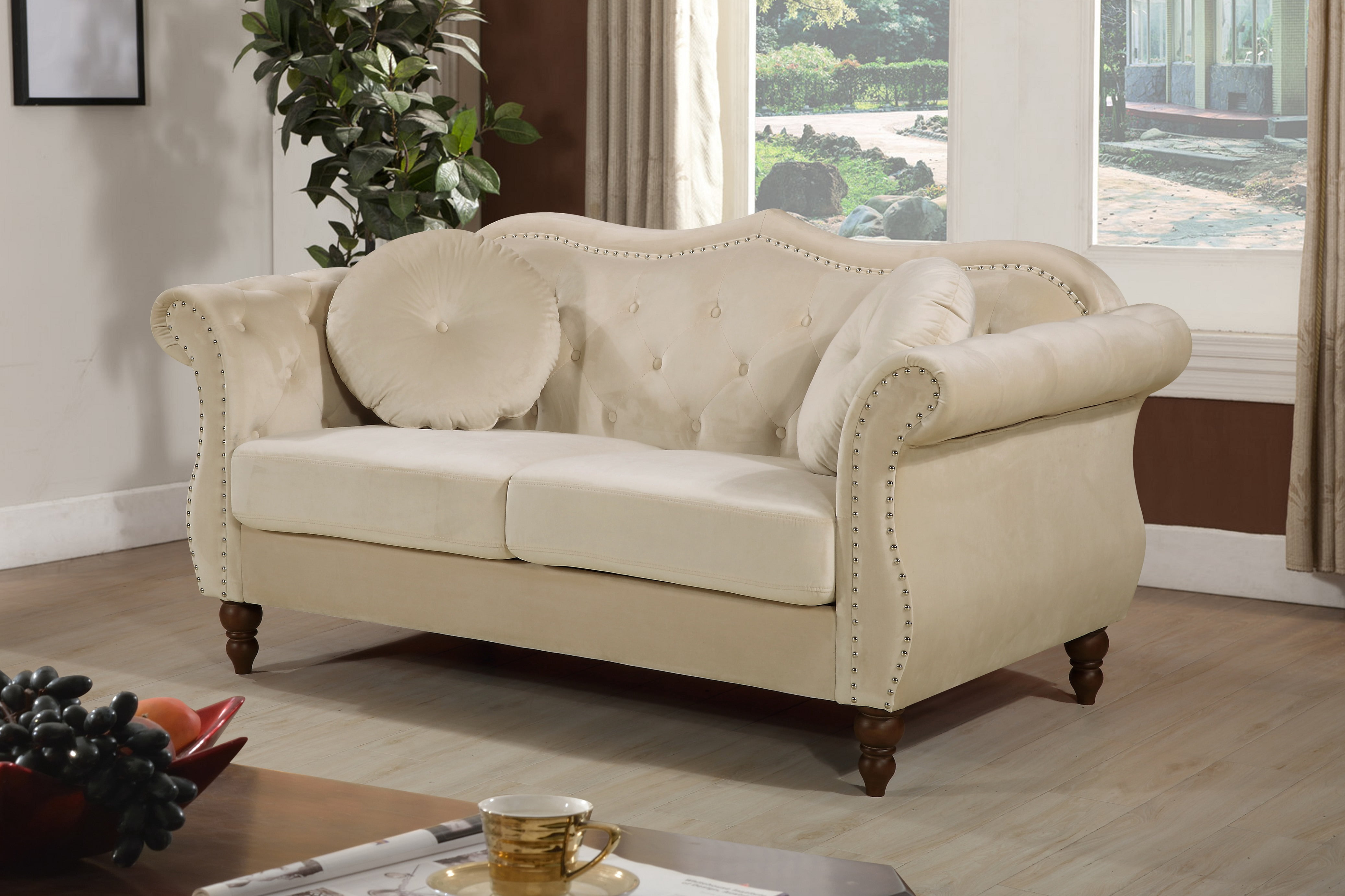 Uspridefurniture Wymore 65.5'' Velvet Rolled Arm Loveseat,Ivory
