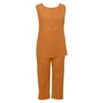 thumbnail image 4 of Women's Solid Color Linen Casual Loose Two Piece Set | Sleeveless Top & Wide Leg Pants Ensemble Womens plus Size Overalls Women Winter Apparel Thermal Overall Women Jumpsuit for Wedding Guest Women, 4 of 4