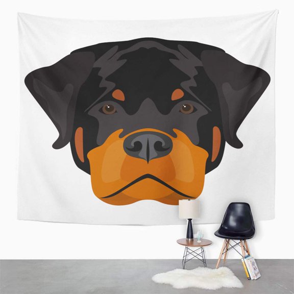 ZEALGNED Abstract Rottweiler Dog Head Cartoon Black Portrait Pattern Veterinary Wall Art Hanging Tapestry Home Decor for Living Room Bedroom Dorm 60x80 inch