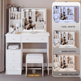 thumbnail image 5 of 37" Mid-Size Vanity Table with Sliding LED Mirror & Stool, MDF Dresser for Medium Spaces, Tri-Color Touch Lighting & Step-by-Step Assembly Guide, White, 5 of 7