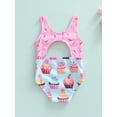 thumbnail image 4 of Bagilaanoe Toddler Baby Girls One-piece Swimsuits 1 2 3 4 5 6 Years Kids Biscuit/Cake Print Sleeveless V-neck Cutout Bathing Suit Swimwear, 4 of 8
