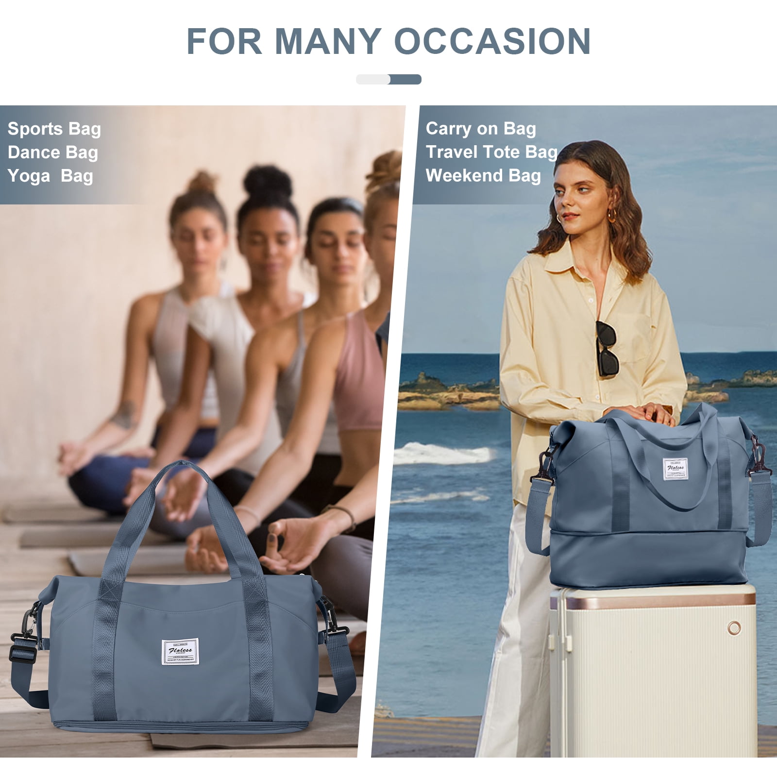 Travel Bag, Waterproof Duffel Gym Tote Bag, Weekender Carry On Overnight Bags for Women Men Approved Personal Item Bag for Airlines with Trolley Sleeve, Travel Duffel Bags, Jewel Blue
