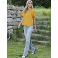 thumbnail image 4 of DARING DIVA Women's Button Down Short Sleeve Ruched Neck Summer Shirts M Yellow, 4 of 6