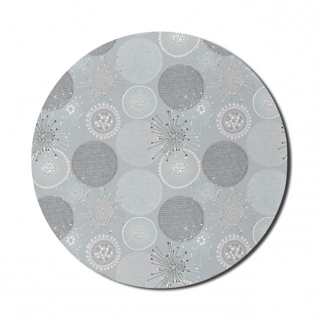 Abstract Mouse Pad for Computers, Circular Round Pastel Toned Lilac Flower Pattern Design, Round Non-Slip Thick Rubber Modern Gaming Mousepad, 8" Round, Pale Peach Blue Grey, by Ambesonne