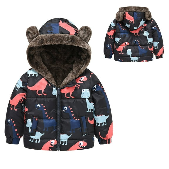 Kids Outerwear Coats Kids Coat Winter Baby Jacket Girls Hooded Cartoon Cute Prints Toddler Outwear Zipper Windproof Warm Thick Girls Coat Jacket