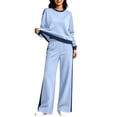 thumbnail image 2 of Women's 2-Piece Colorblock Sweatsuit Set Crewneck Long Sleeve Top and Wide Leg Pants Casual Lounge Outfit Fall Winter Daily Wear, 2 of 5