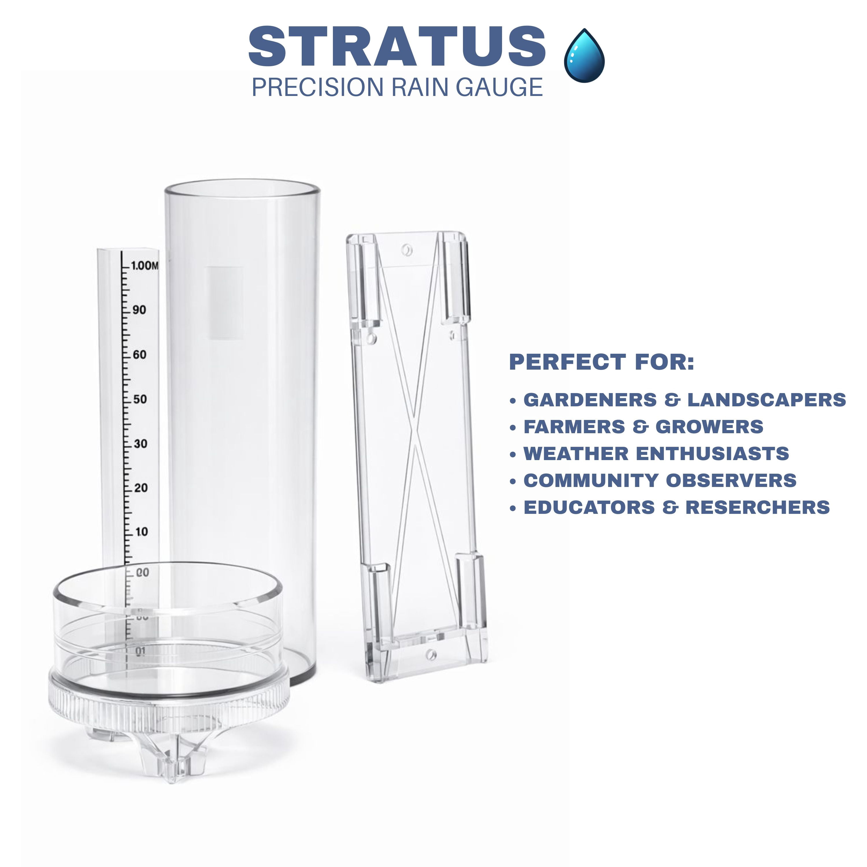 Stratus Precision Rain Gauge – Professional 0.01" Accuracy, All-Weather, Made in USA