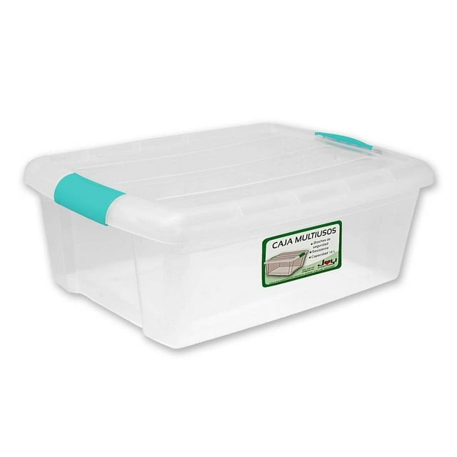 Caja Organizadora Joy Multiusos Tapa Transparente con Broches Color Aqua 14 Litros