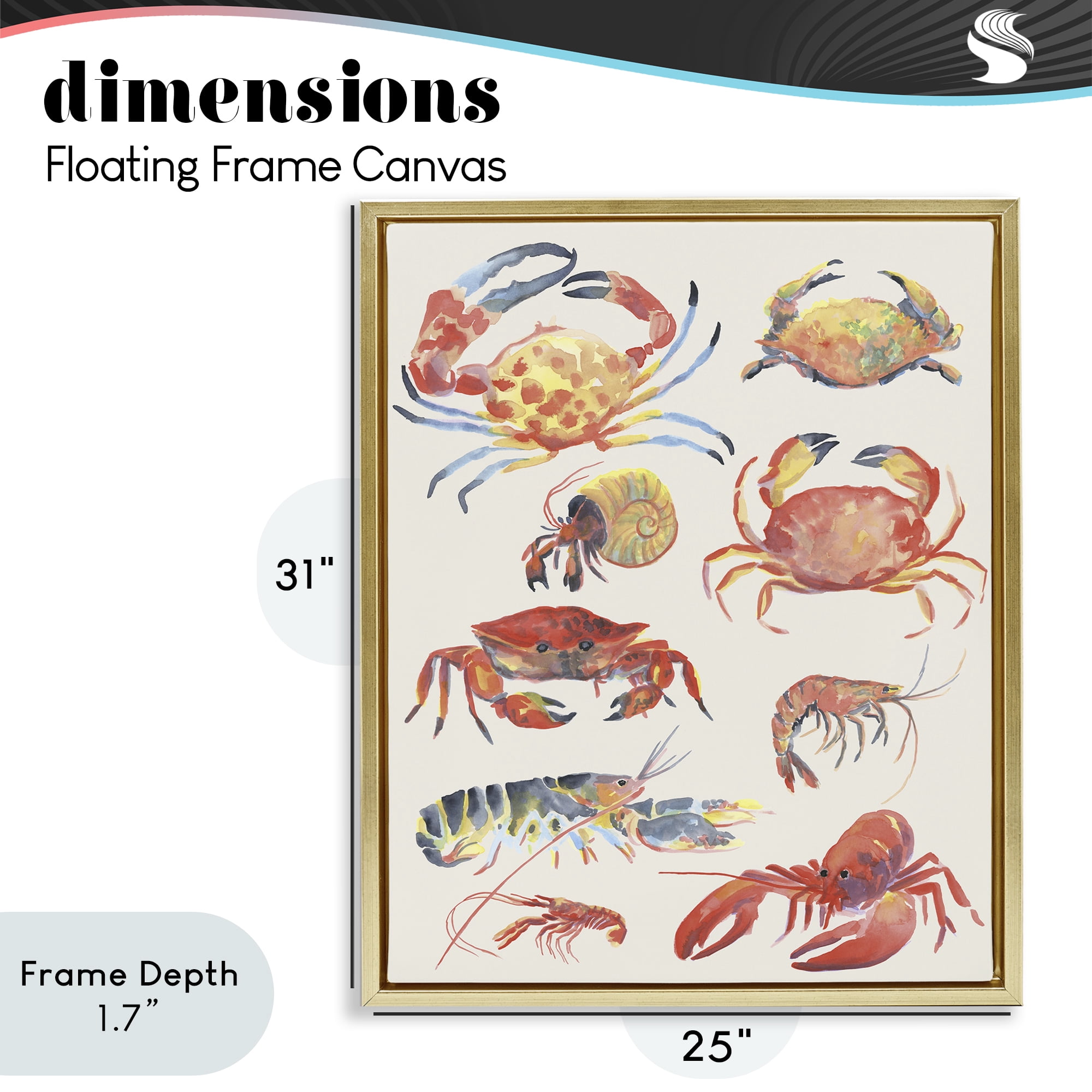Stupell Industries Nautical Crustacean Collection Gold Framed Floater Canvas Wall Art, design by June Erica Vess