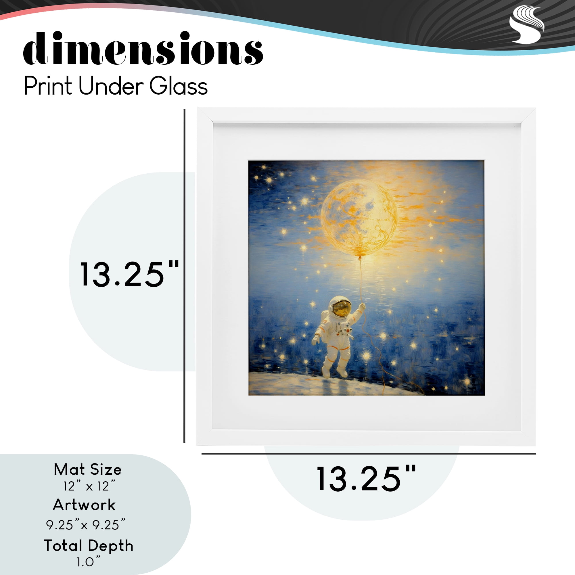 Astronaut with Dreamy Cosmic Balloon White Framed Print Under Glass, design by Angie Hawke