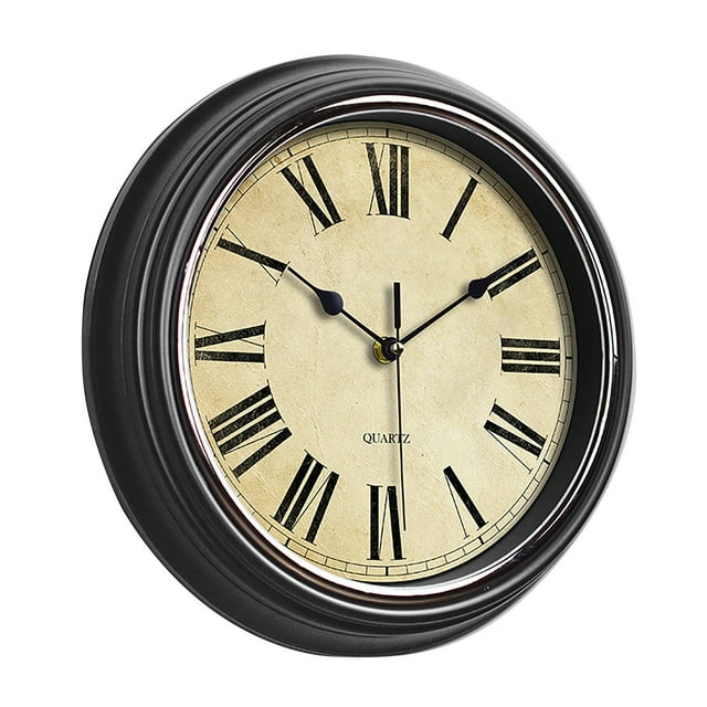 Retro Silent Non Ticking Round Classic Clock Quartz Decorative Battery Operated Wall Clock For Living Room Kitchen Home 12 Inch Bronze Features: