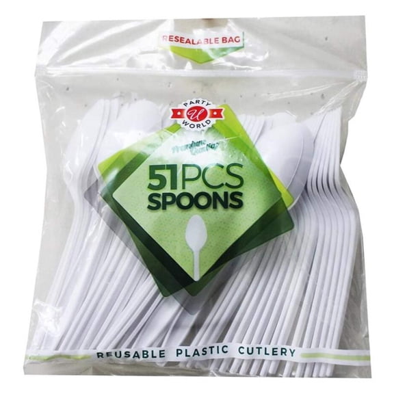 Disposable White Tea Spoon In Zipper Bag: 51 Pack