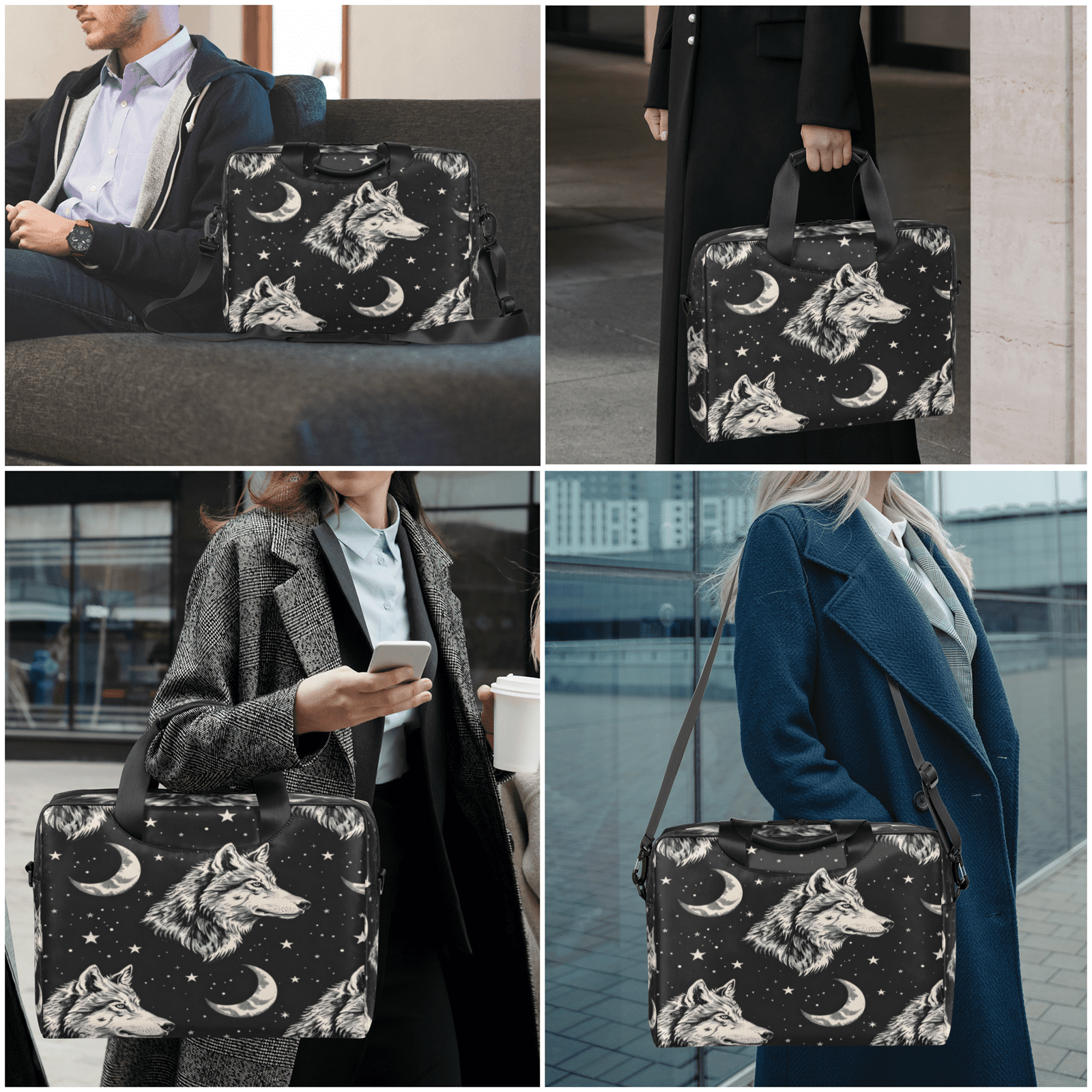 Herdesigns Wolf Laptop Bag for Women Men, Computer Case Briefcase Messenger Bags, 15-15.6 inch Laptop Sleeve Shoulder Bag