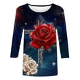 thumbnail image 4 of Axiiglly 3/4 Length Sleeve Womens Tops Crewneck USA Flag Independence Day Patriotic Shirts, S-5XL, 4 of 5
