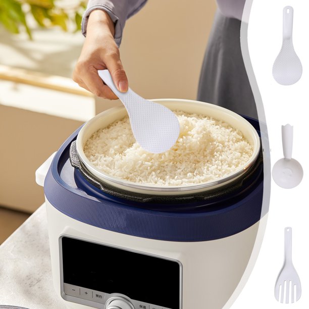 Juego de cucharas de arroz antiadherentes grandes con mango cómodo, paleta para servir texturizada para olla arrocera, herramienta de cocina para restaurantes y uso doméstico, blanco, 10.94 x 3.66 in