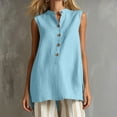 thumbnail image 6 of Zynoxe Womens Cotton Linen Tops Summer Mock Neck Sleeveless Button Up Tank Tops for Daily Wear Casual Flowy Ventilate Side Split Work Business Tops Sky Blue S, 6 of 8