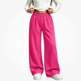 thumbnail image 2 of DJDLJWCJ Girls Wide Leg Sweatpants Elastic Waist Warm Casual Baggy Pants Side Pocket Outdoor Hiking Trousers Hot Pink Size 14, 2 of 6