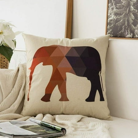 Animal Series Orange Black Elephant Cotton Linen Throw Pillow